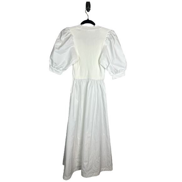 Zara NWOT White Short Puff Sleeve Scoop Neck Midi Fit Flare Dress Size Medium - Picture 3 of 7